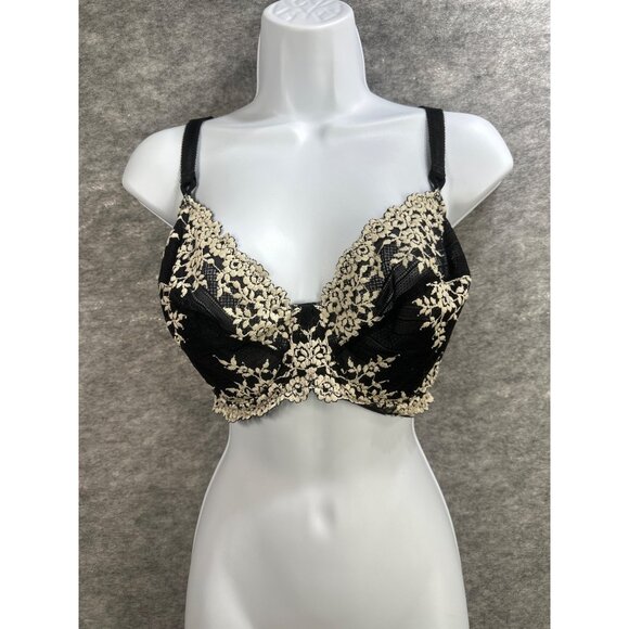 Wacoal Womens Underwire Bra 38DD Black & Beige Floral Lace Embroidered Design Ad - Picture 1 of 4